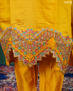 Mustard Roman Silk Kurti Set