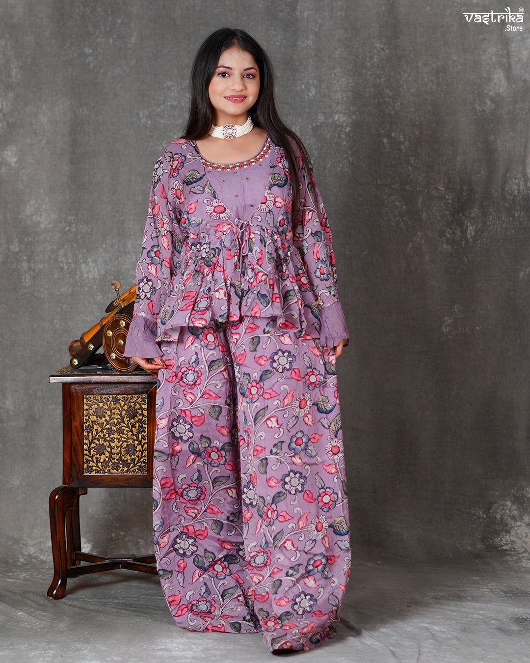 Purple Chinon Silk Layered Coord Set