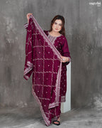 Round Neck Kurti Set with Jaal Dupatt
